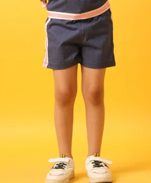 BLUE MELANGE SIDE TAPE GIRLS SHORTS - BLUE