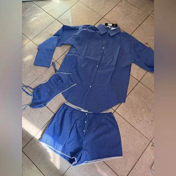 Blue Striped Three-Piece Set