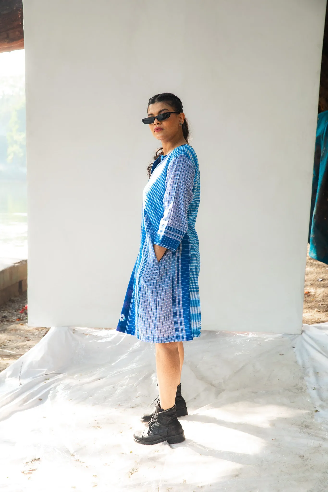 Blue Tie-Dye Colourblock Dress