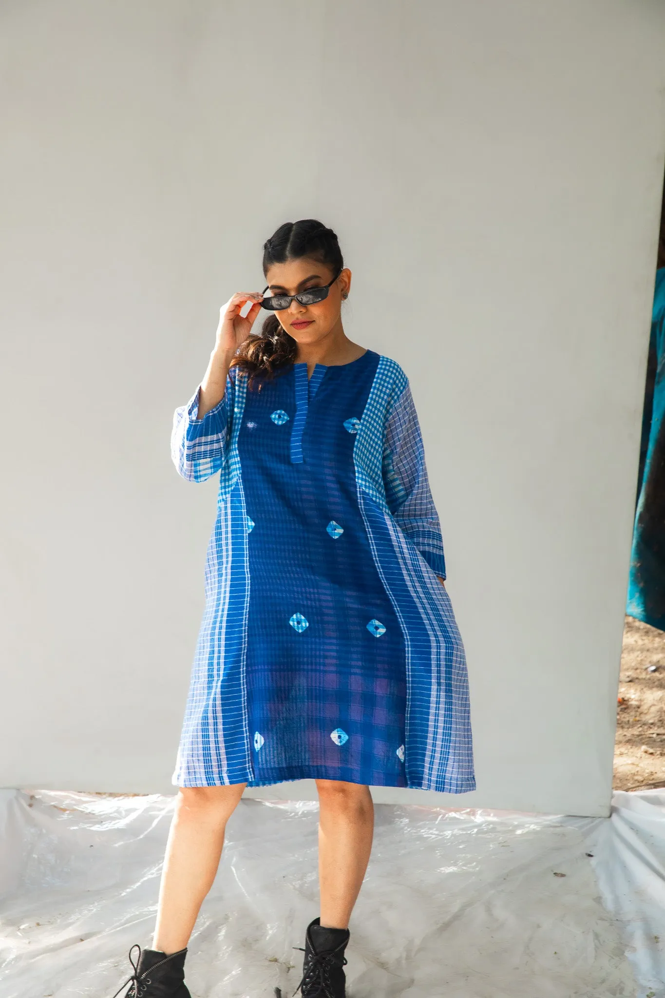 Blue Tie-Dye Colourblock Dress
