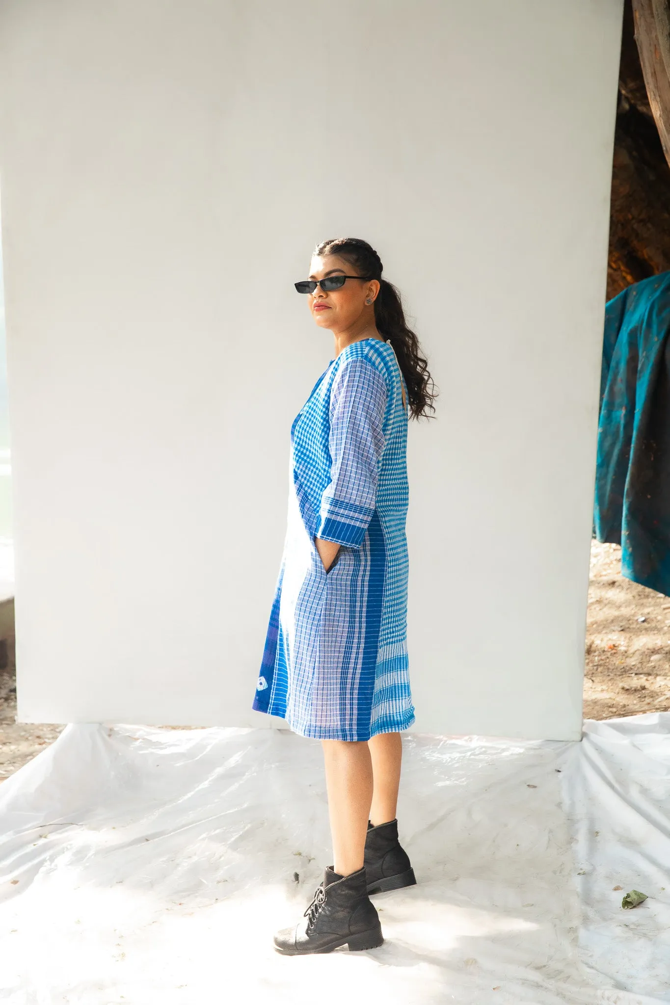 Blue Tie-Dye Colourblock Dress