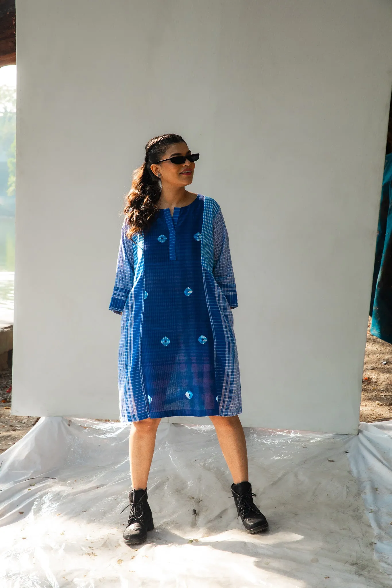 Blue Tie-Dye Colourblock Dress