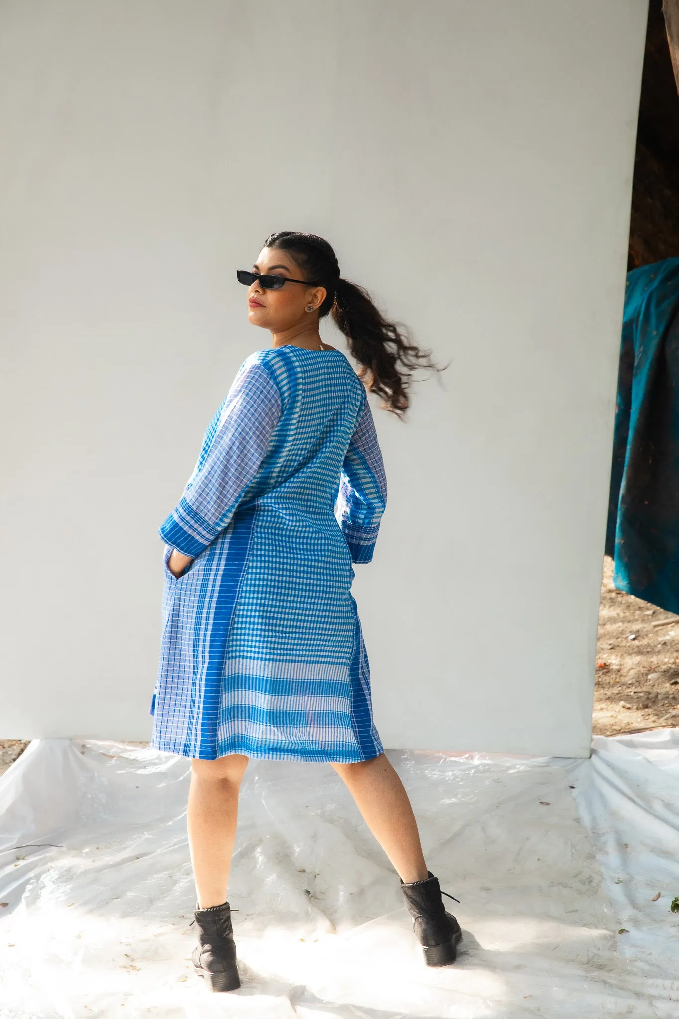 Blue Tie-Dye Colourblock Dress