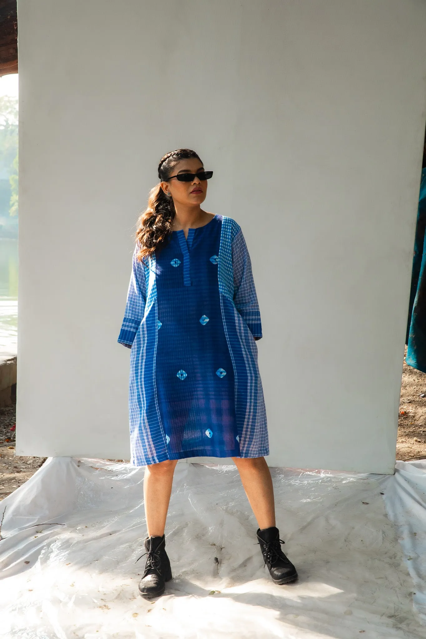 Blue Tie-Dye Colourblock Dress