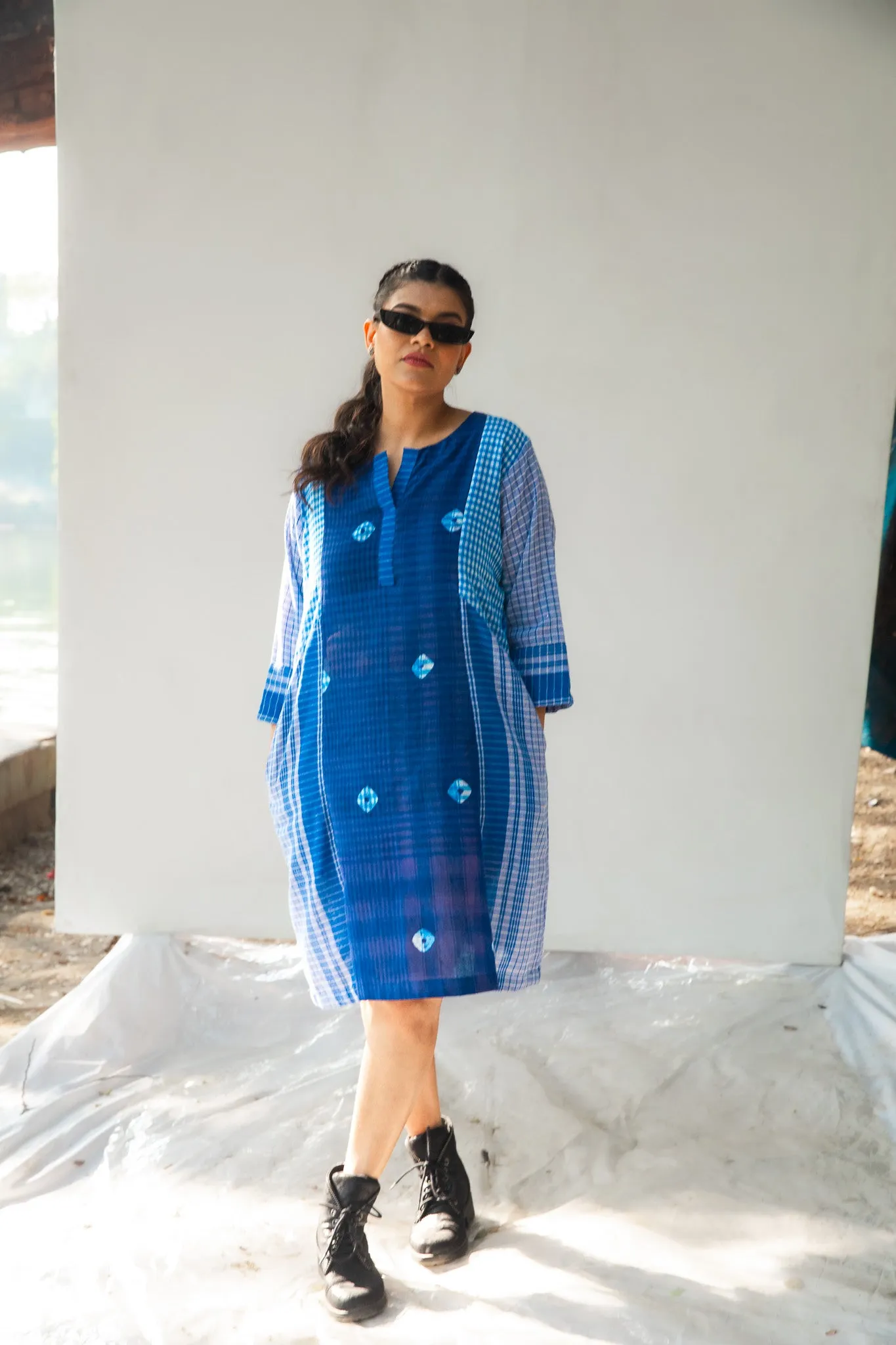 Blue Tie-Dye Colourblock Dress