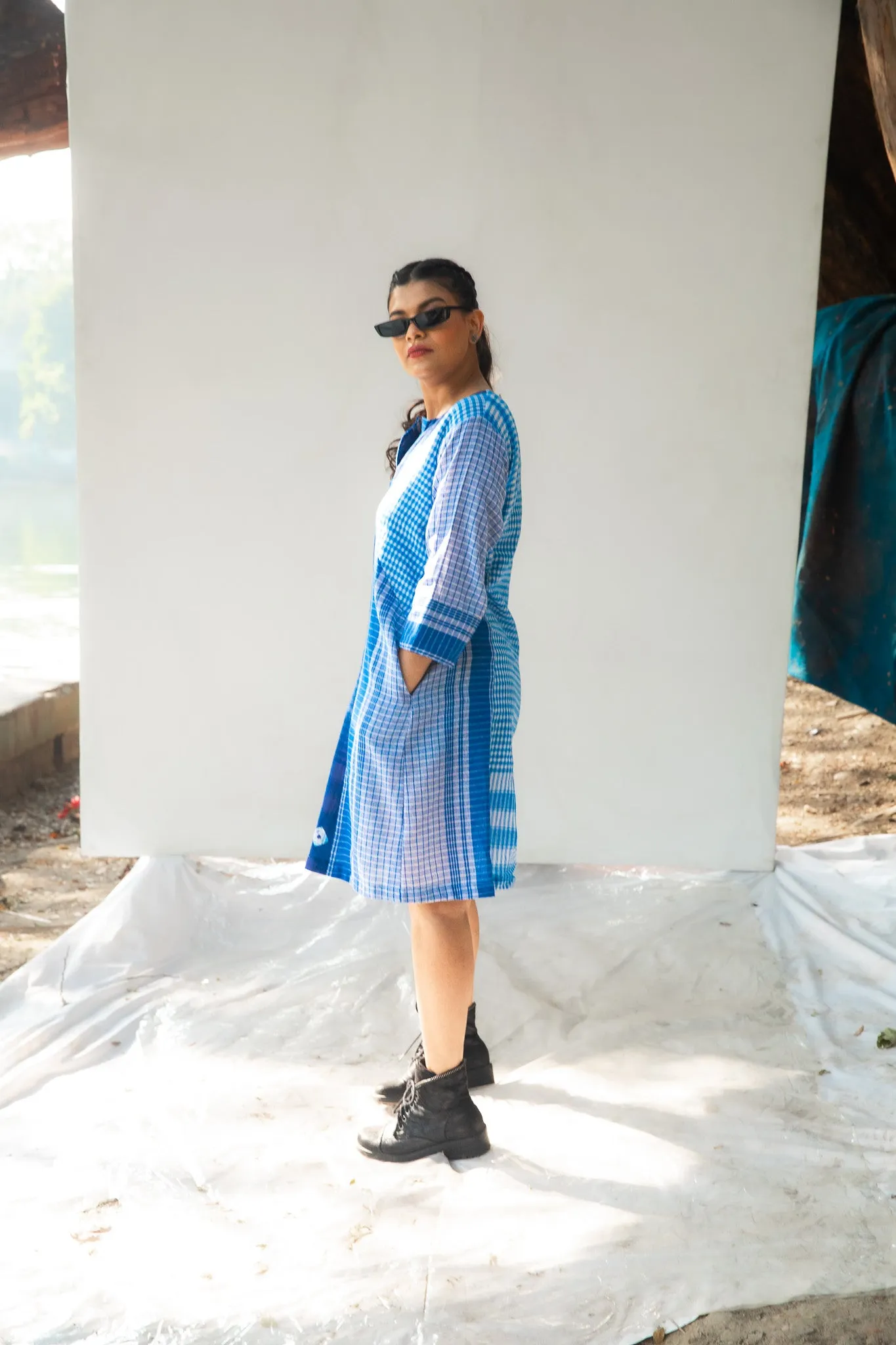 Blue Tie-Dye Colourblock Dress