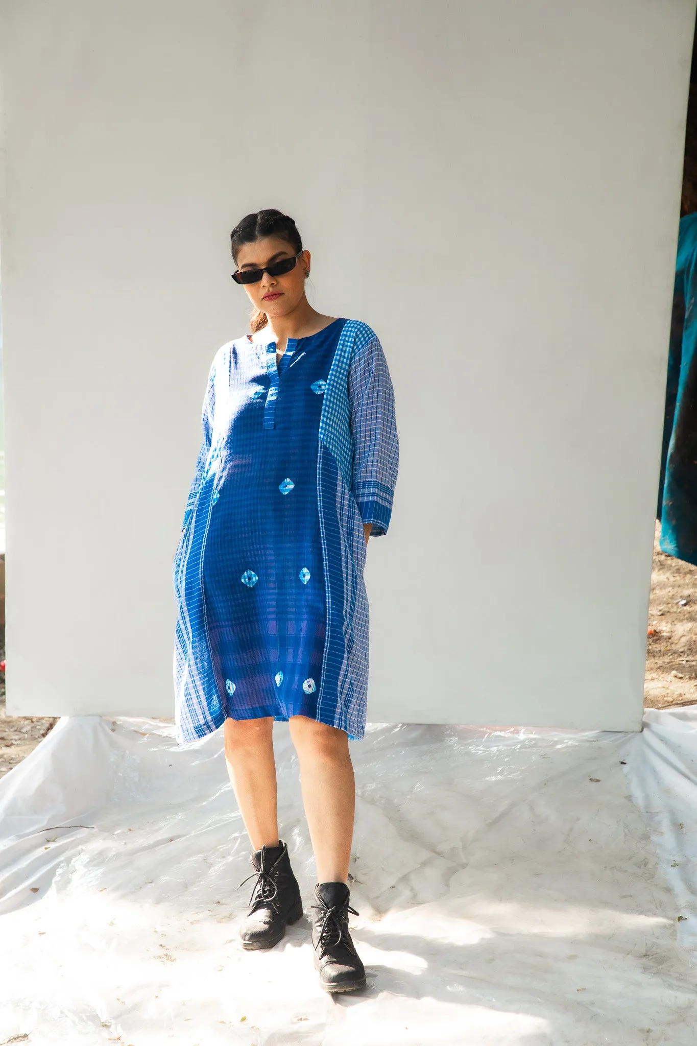 Blue Tie-Dye Colourblock Dress