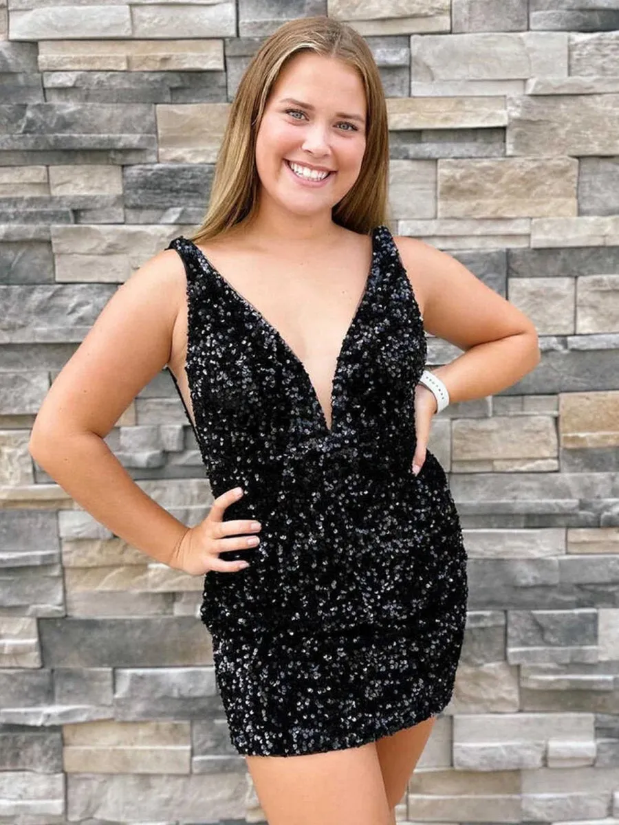 Bodycon V Neck Sequins Homecoming Dresses
