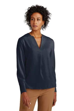 Brooks Brothers Women's Open-Neck Satin Blouse BB18009 Night Navy