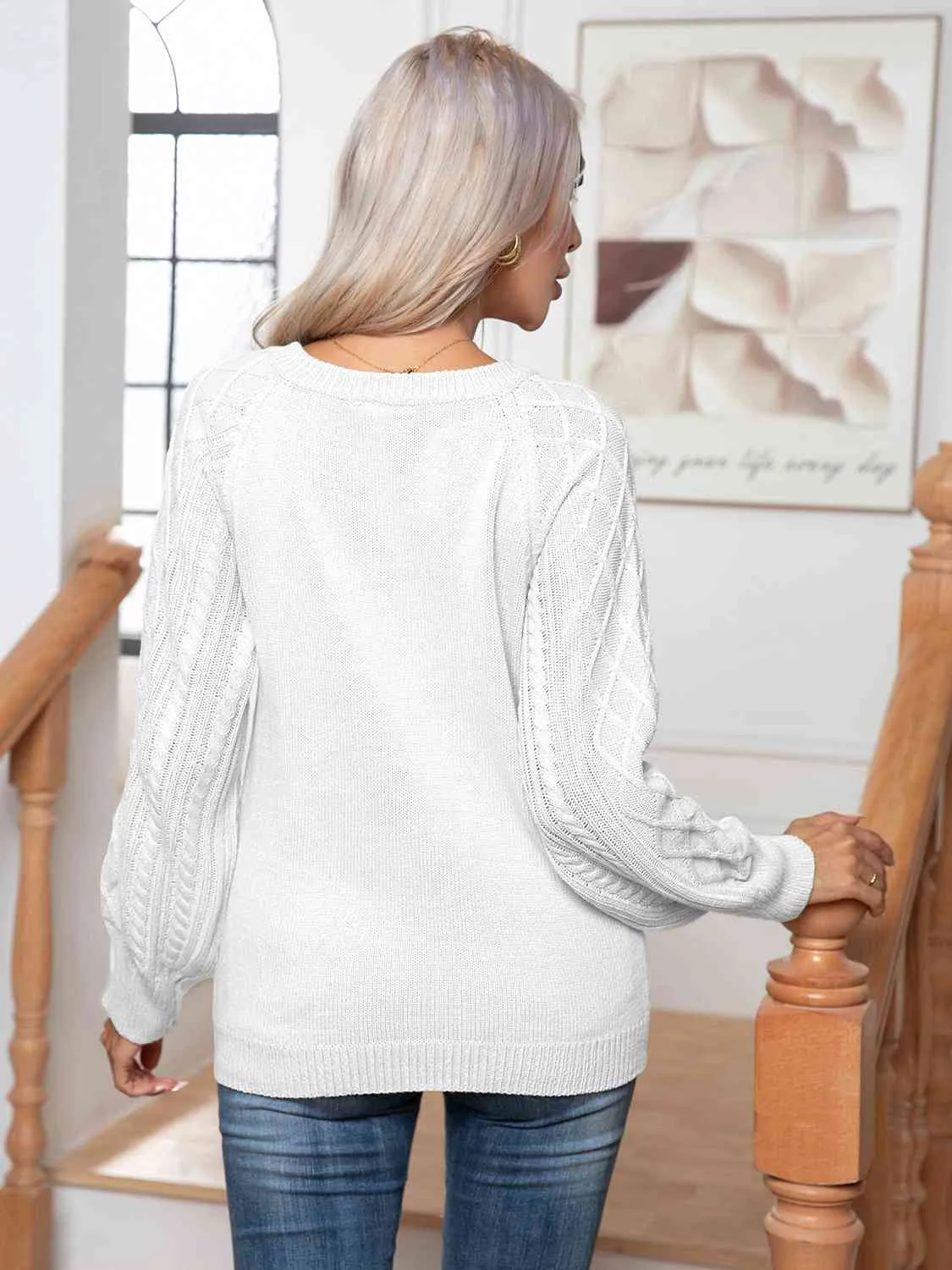 Cable-Knit Round Neck Buttoned Sweater (3 Colors)