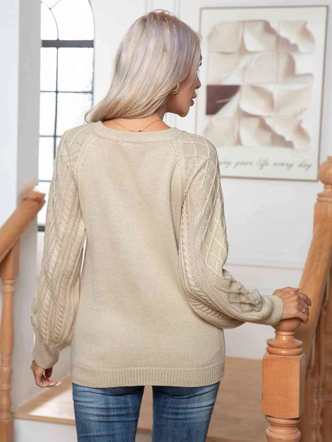 Cable-Knit Round Neck Buttoned Sweater (3 Colors)