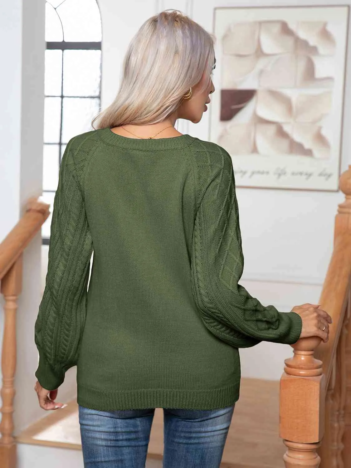 Cable-Knit Round Neck Buttoned Sweater (3 Colors)