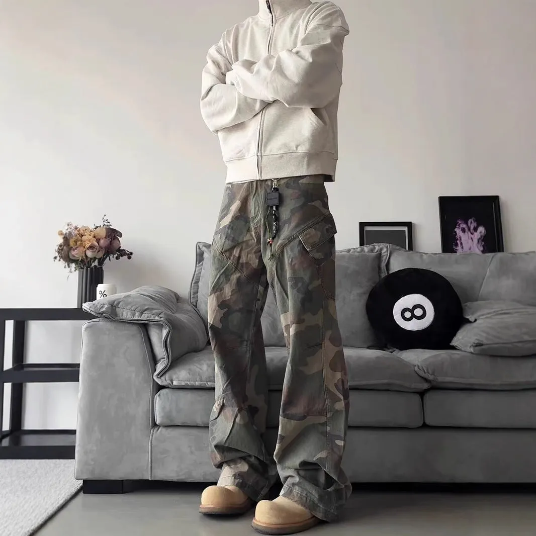 Camouflage Cargo Pants Men's Slim Straight Hiphop Jeans