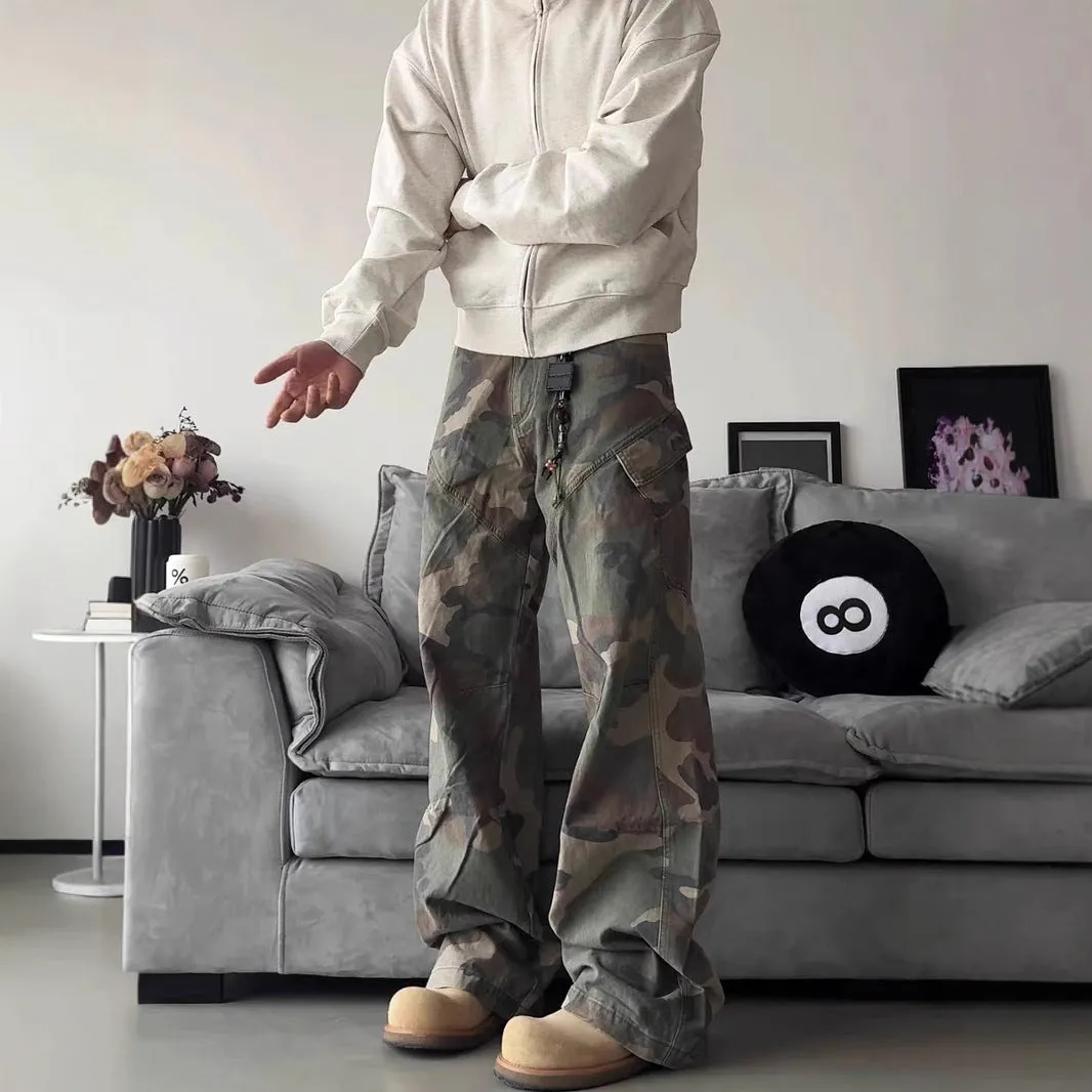 Camouflage Cargo Pants Men's Slim Straight Hiphop Jeans