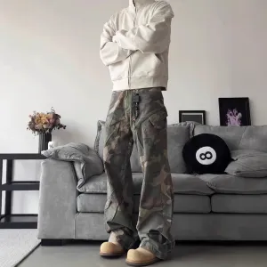 Camouflage Cargo Pants Men's Slim Straight Hiphop Jeans