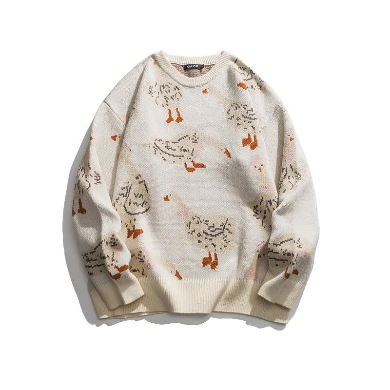Cartoon Duck Jacquard Knit Sweater