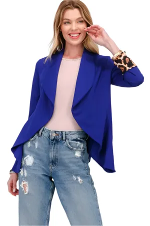 Celeste Rolled Leopard Cuff Open Front Blazer