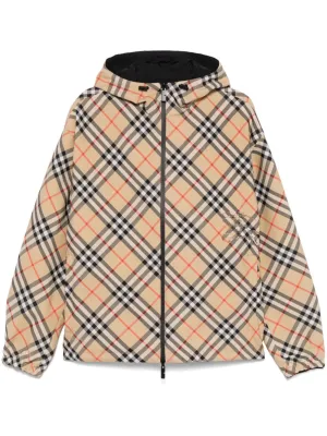 Check motif hooded jacket