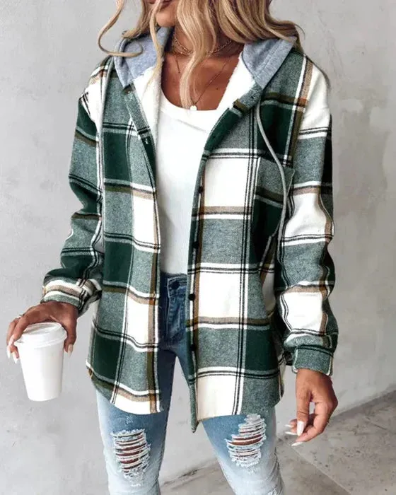 Checked coat with hood - Cozy and warm for winter