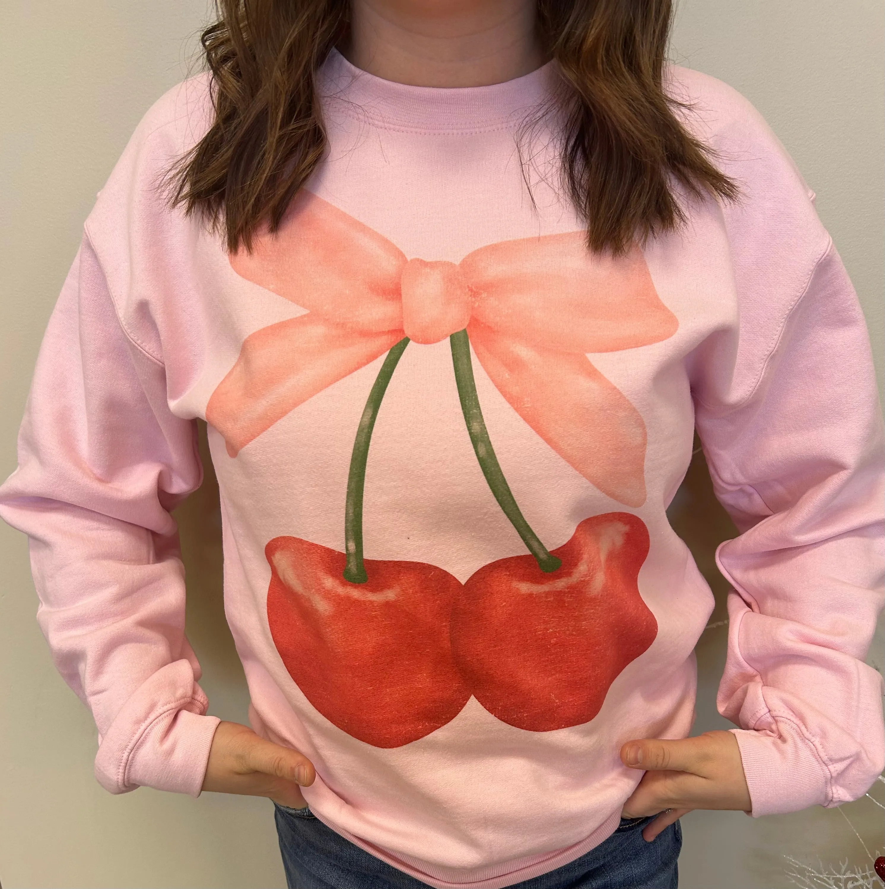 CHERRY RIBBON VALENTINES OVERSIZED SWEATSHIRTS