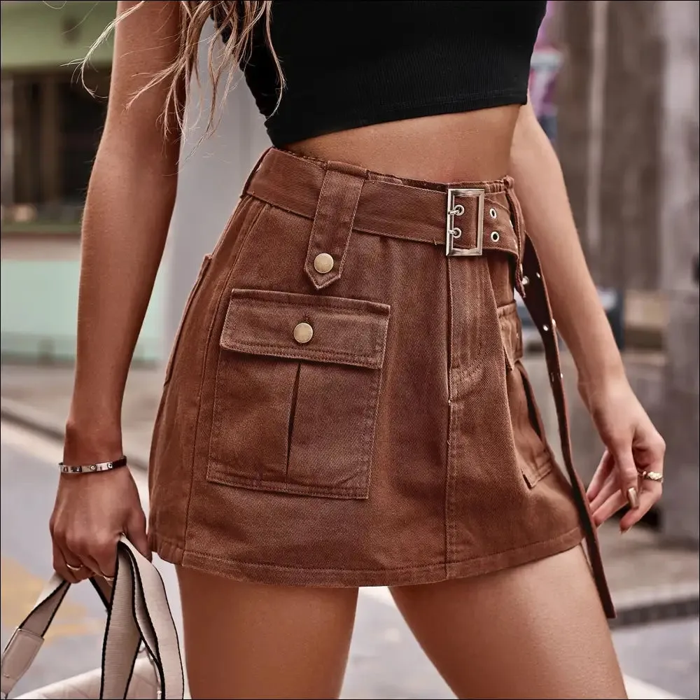 Chic Belted Denim Shorts with Pockets