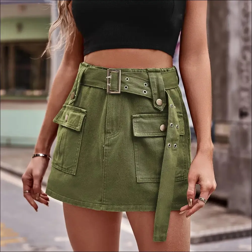 Chic Belted Denim Shorts with Pockets