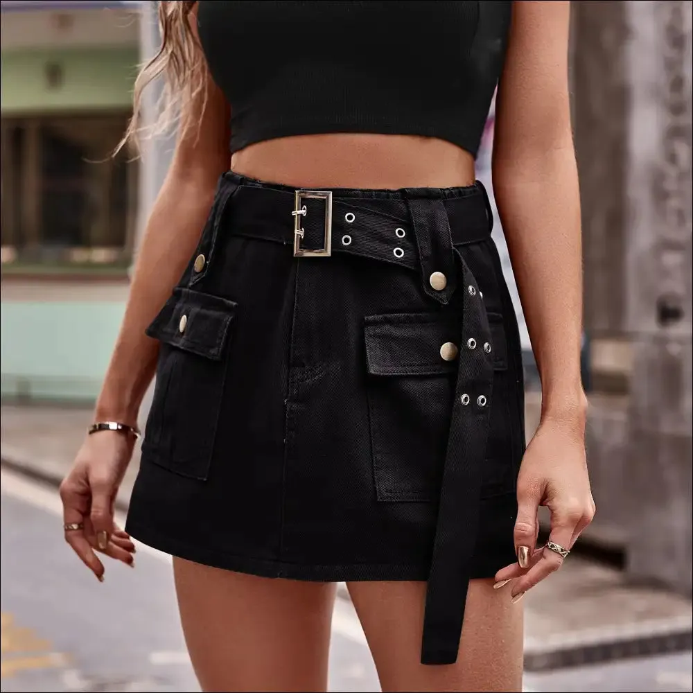 Chic Belted Denim Shorts with Pockets