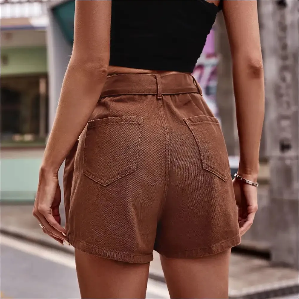Chic Belted Denim Shorts with Pockets