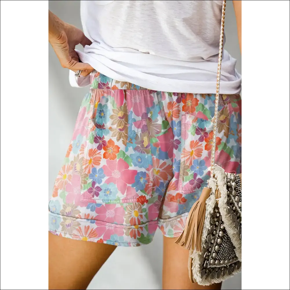 Chic Drawstring Printed Shorts with Pockets