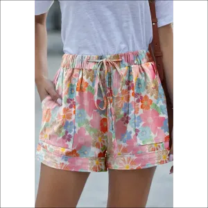 Chic Drawstring Printed Shorts with Pockets