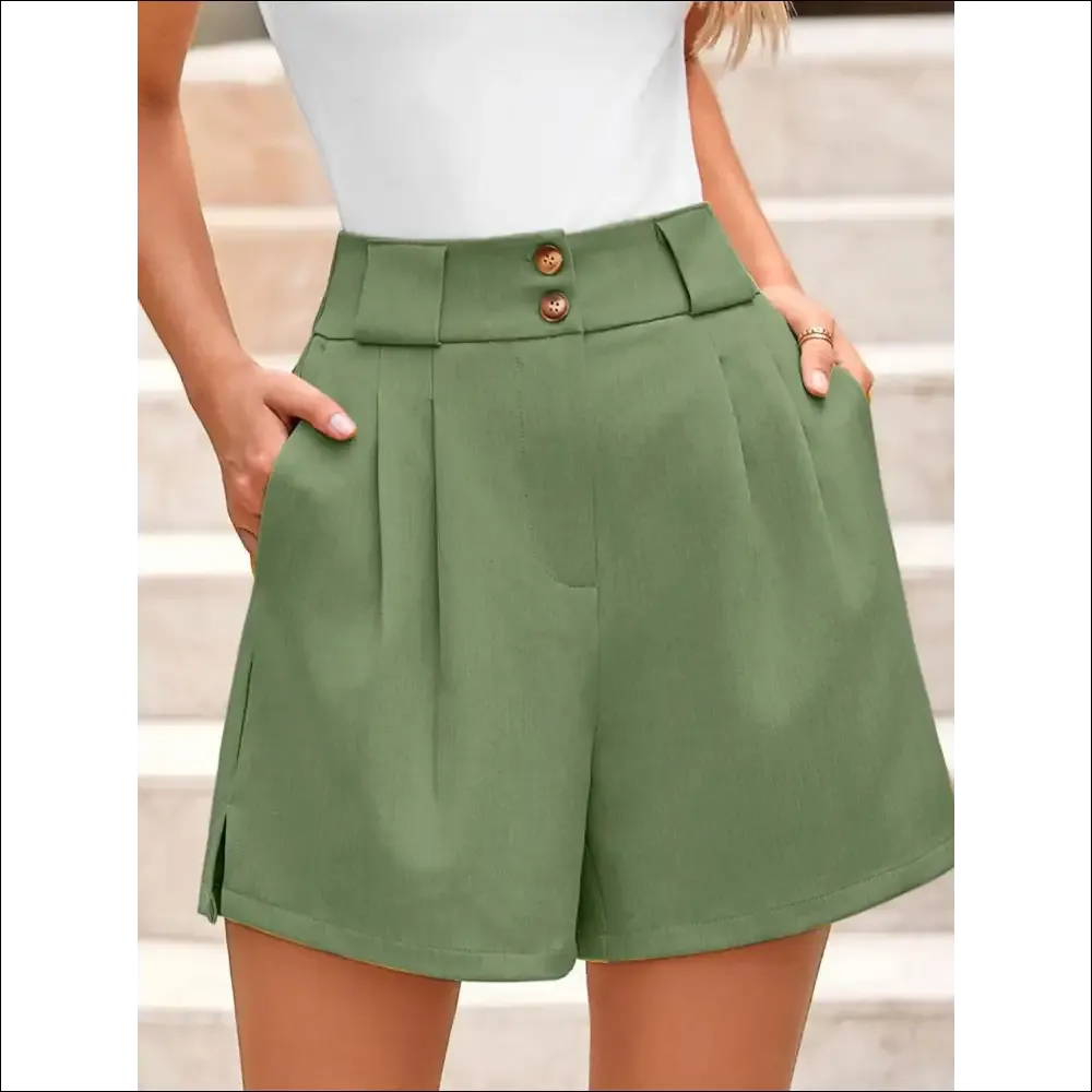 Chic Two Button Wide Waistband Shorts