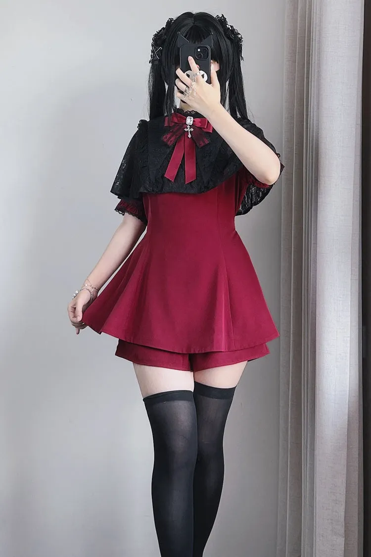 Choir Fake Collar Short Sleeves Lace Jirai Kei Japanese Dress Set 2 Colors