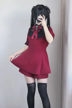 Choir Fake Collar Short Sleeves Lace Jirai Kei Japanese Dress Set 2 Colors