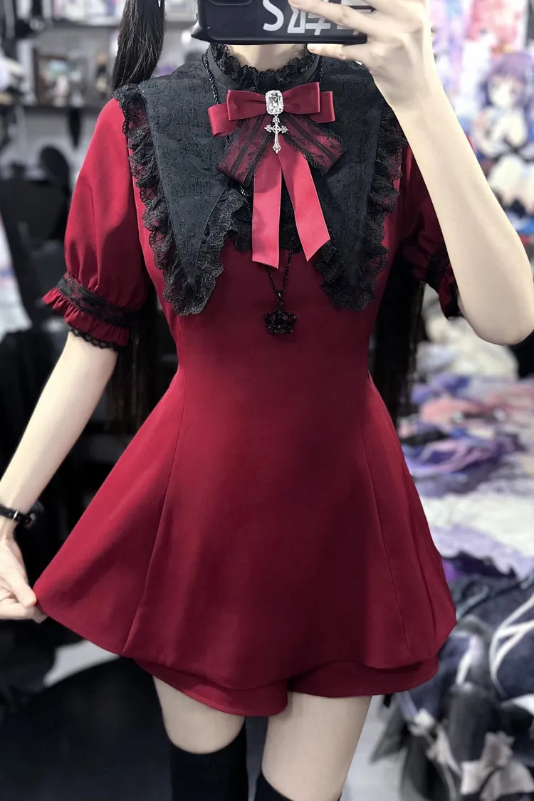 Choir Fake Collar Short Sleeves Lace Jirai Kei Japanese Dress Set 2 Colors