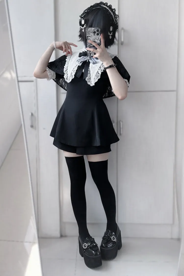 Choir Fake Collar Short Sleeves Lace Jirai Kei Japanese Dress Set 2 Colors