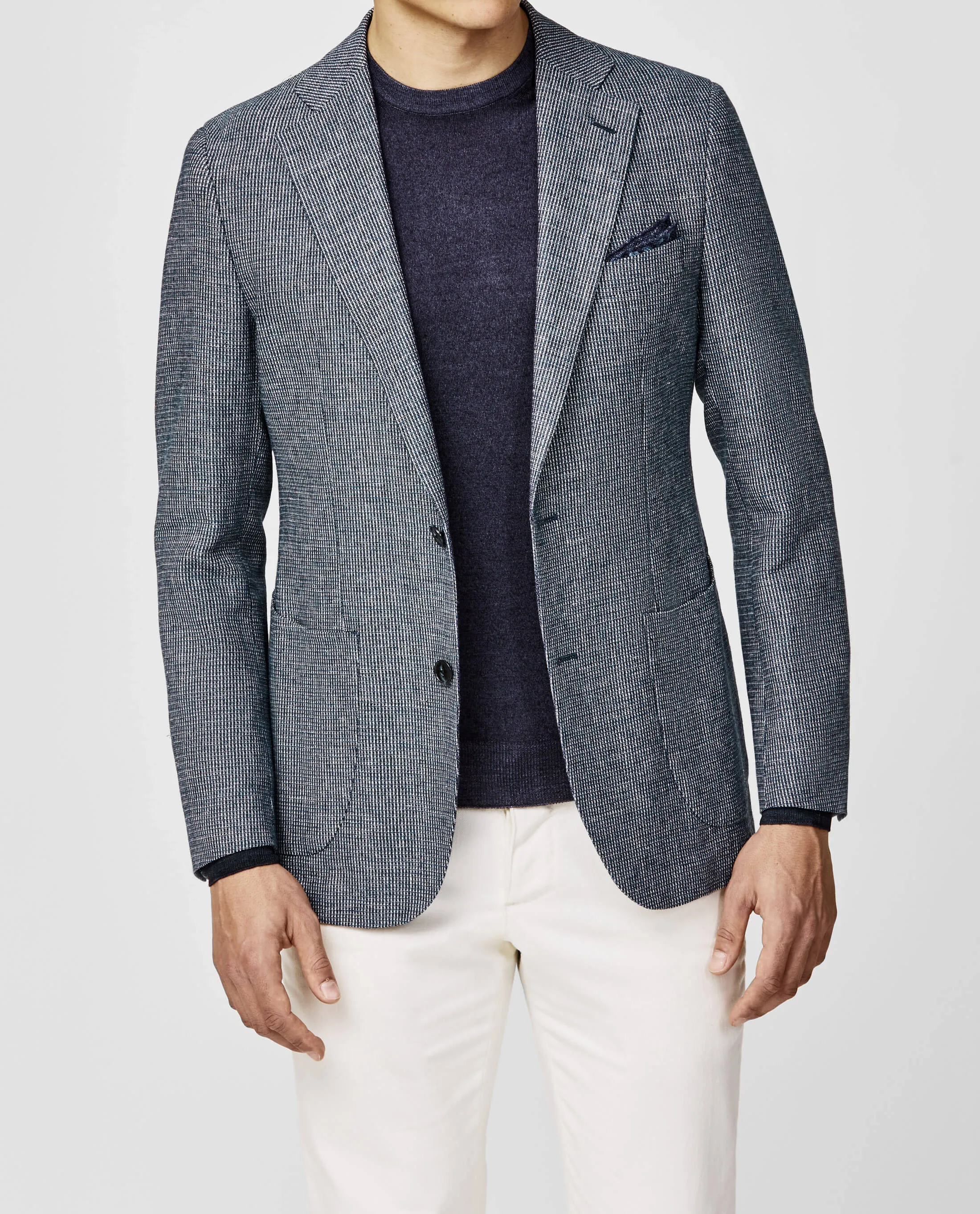 Ciatti e Baroncelli Blue & White Micro Design Linen & Wool Blend