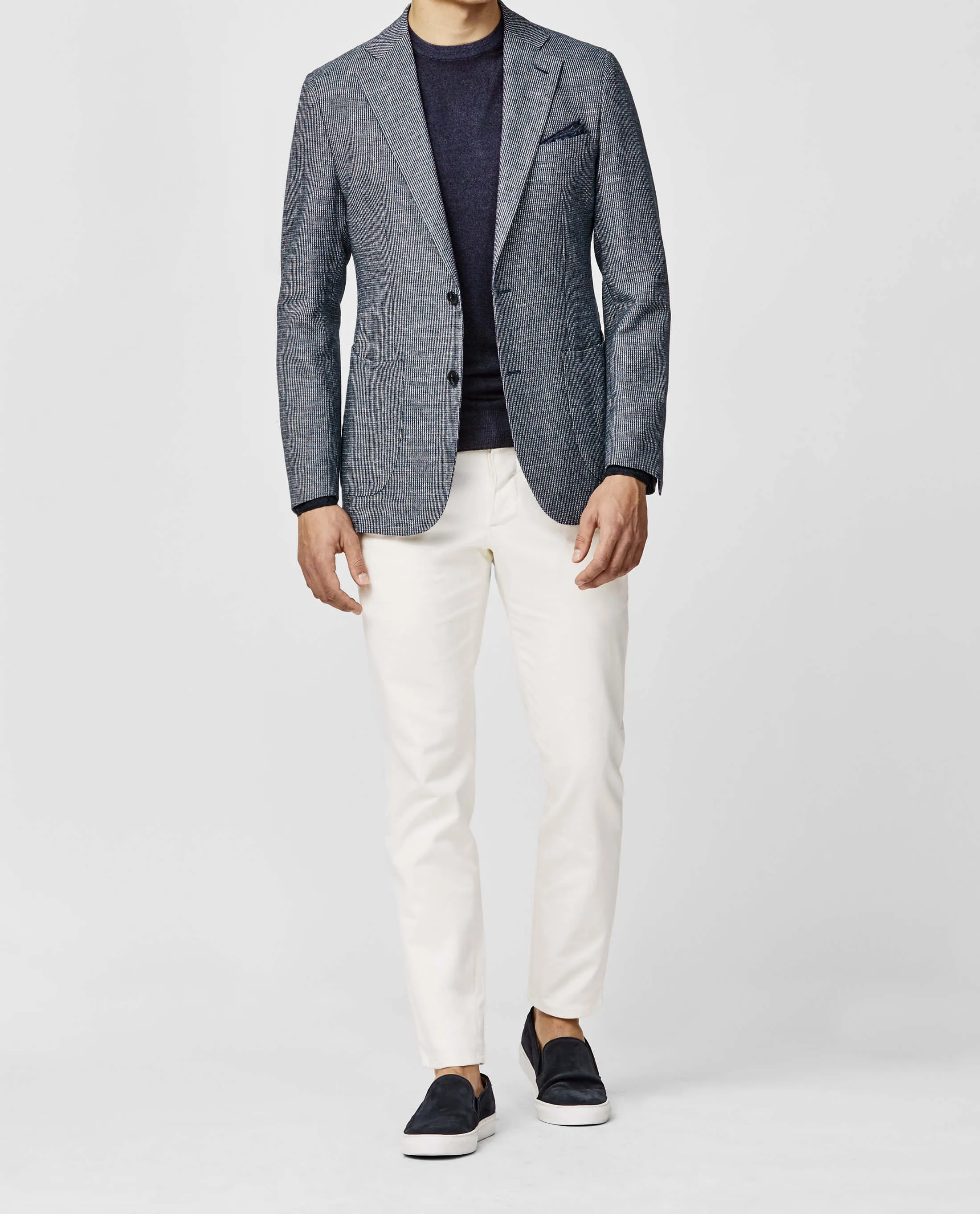 Ciatti e Baroncelli Blue & White Micro Design Linen & Wool Blend