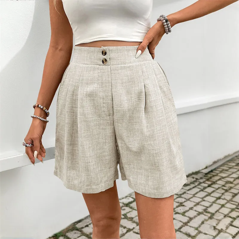 Cream Buttoned Down Relaxed Shorts