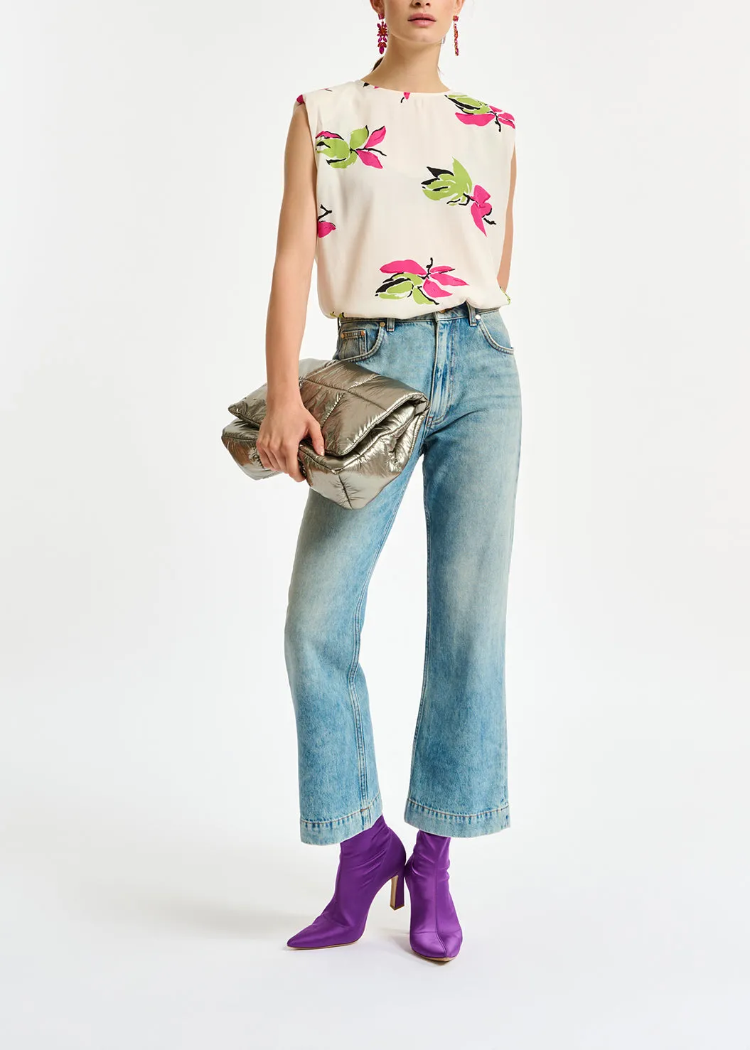 Cropped high-rise blue jeans