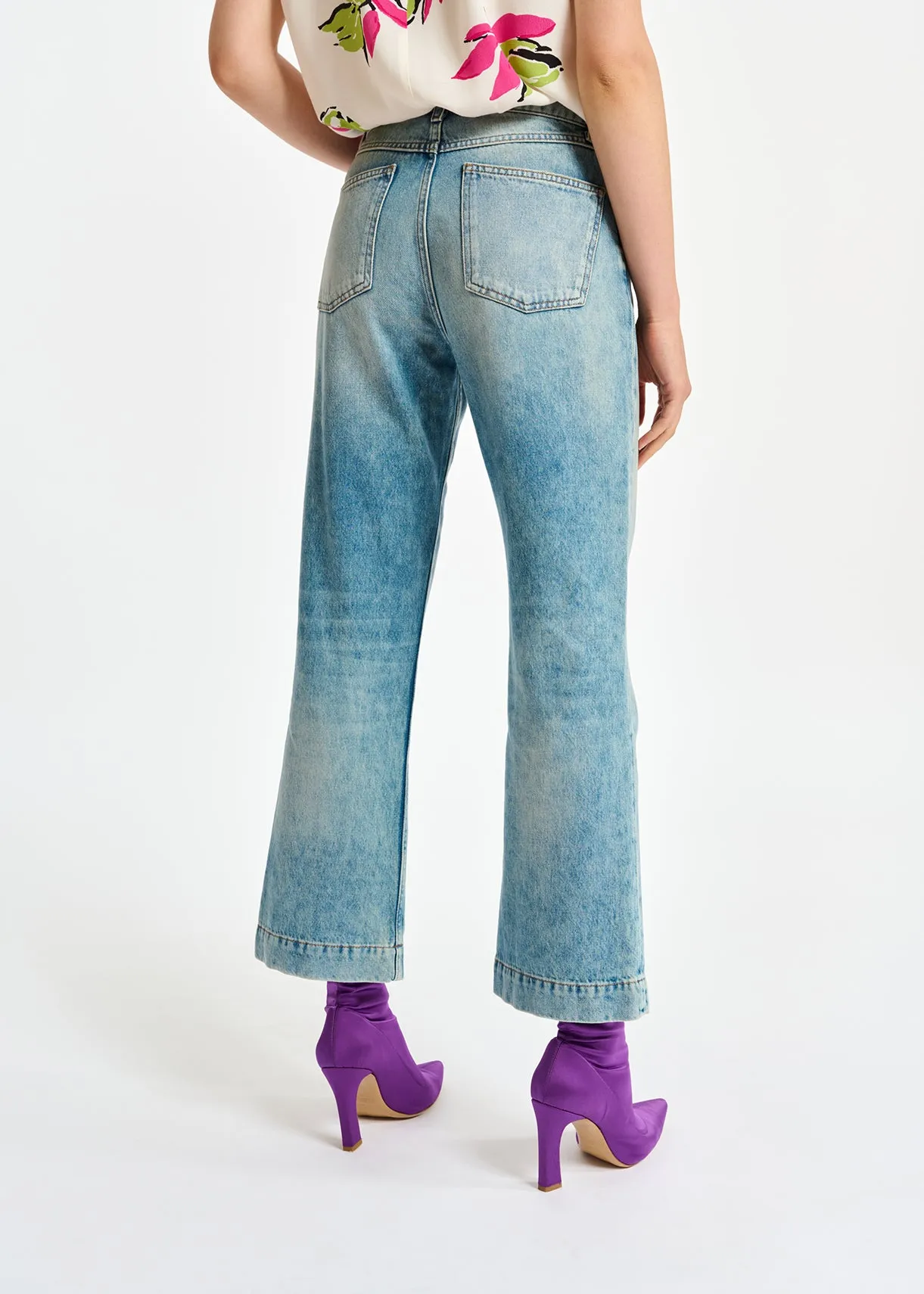 Cropped high-rise blue jeans