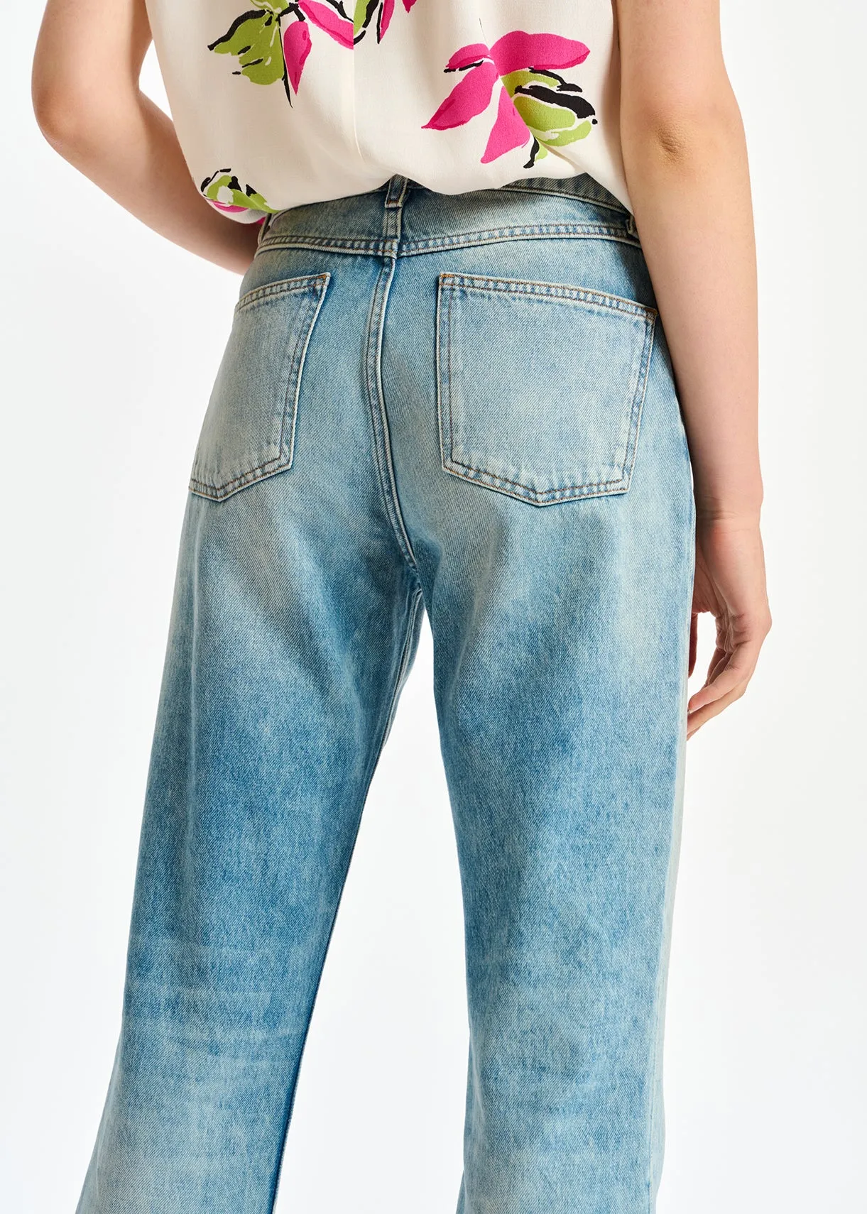Cropped high-rise blue jeans
