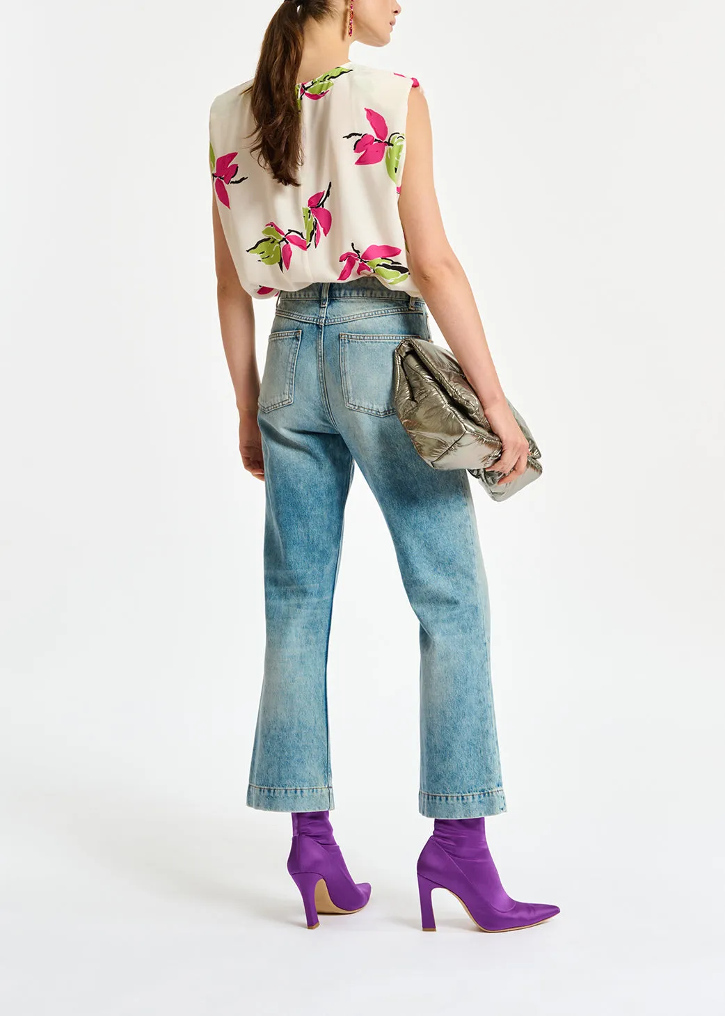 Cropped high-rise blue jeans