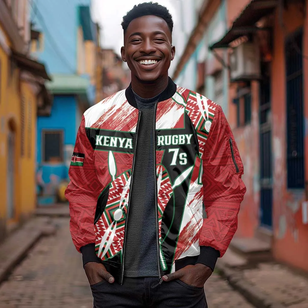 Custom Kenya Rugby Sevens Sleeve Zip Bomber Jacket Maasai Shield With African Pattern LT14
