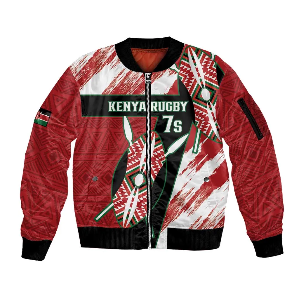 Custom Kenya Rugby Sevens Sleeve Zip Bomber Jacket Maasai Shield With African Pattern LT14