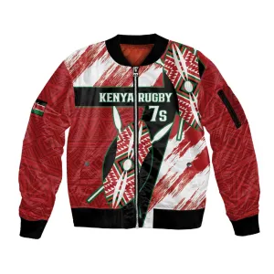 Custom Kenya Rugby Sevens Sleeve Zip Bomber Jacket Maasai Shield With African Pattern LT14