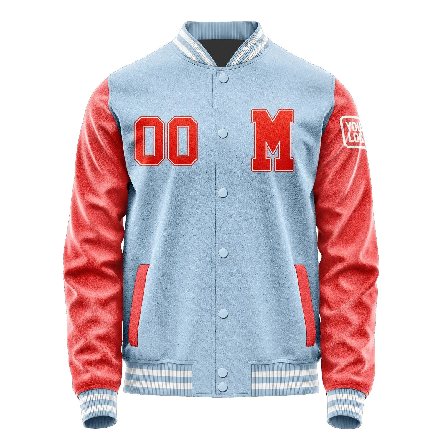 Custom Light Blue Orange Red Jacket