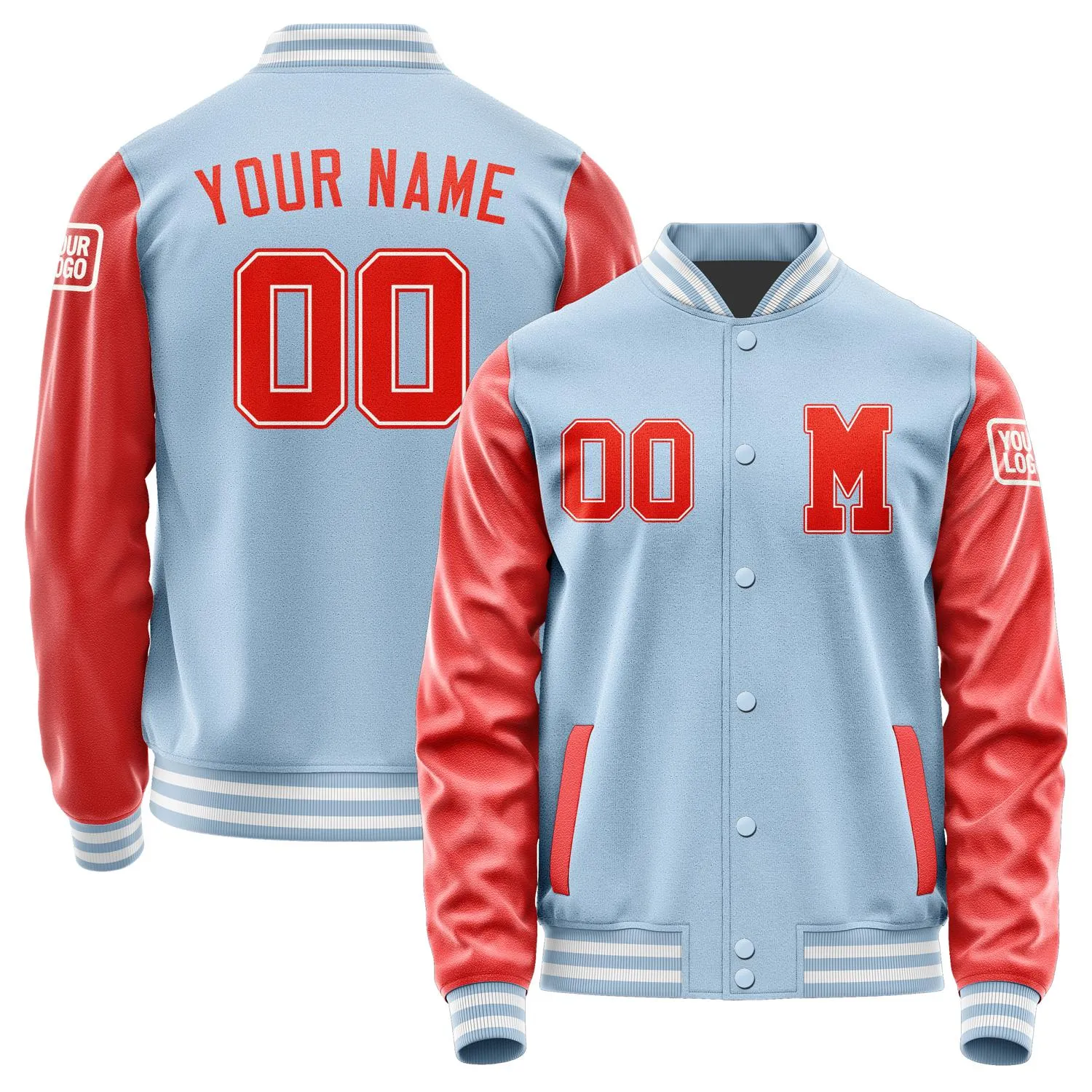 Custom Light Blue Orange Red Jacket