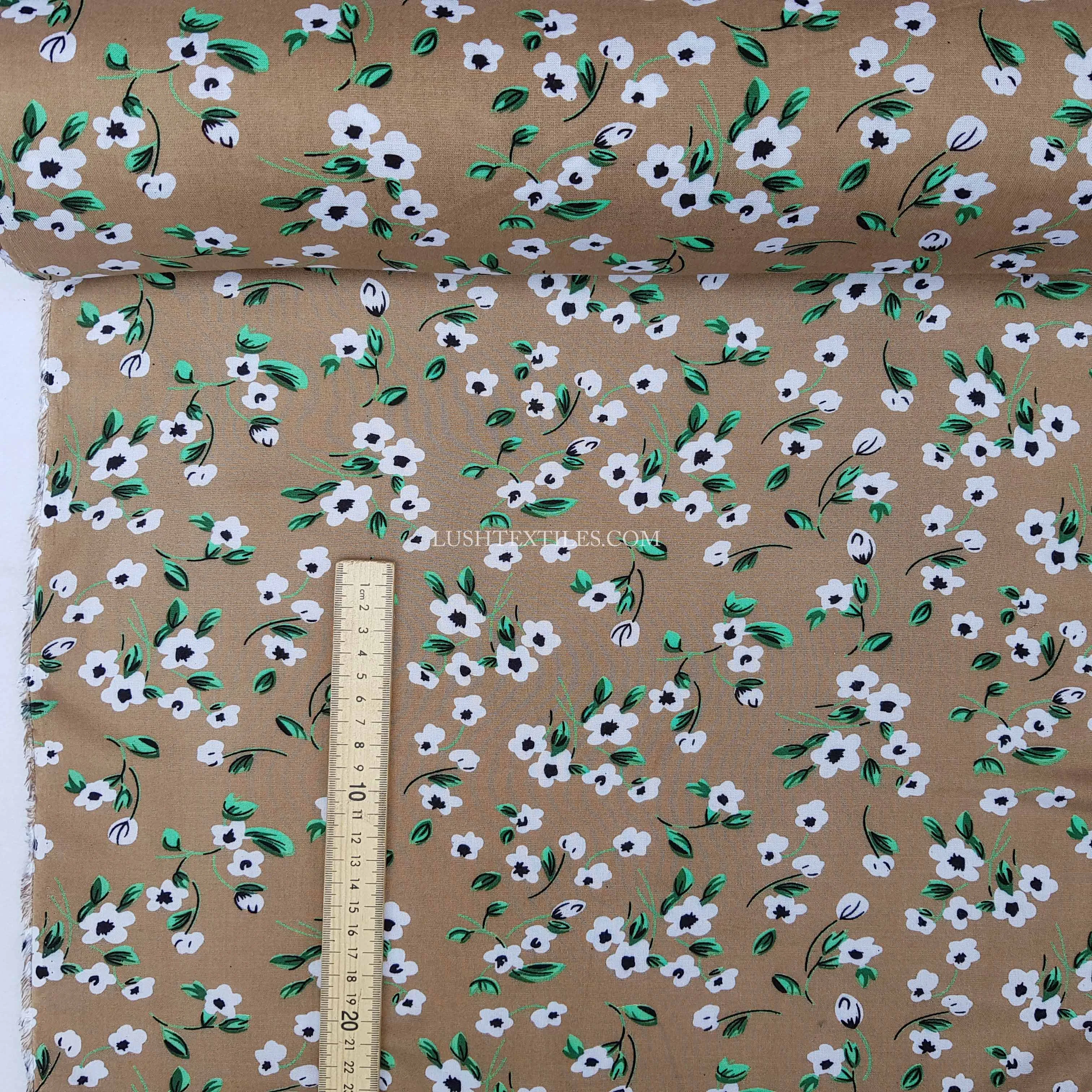 Daisy Flowers Viscose Fabric, Rich Taupe