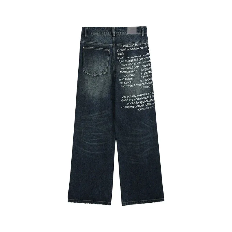 Dark Blue Wide-Leg Printed Jeans