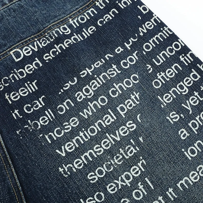 Dark Blue Wide-Leg Printed Jeans